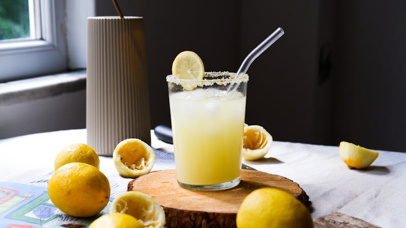Freshly squeezed lemonade in a tall glass