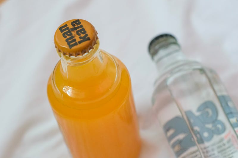 Craft soda in a bottle with ice